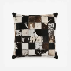 Almofada de Pele Quadrados Preto 40x40