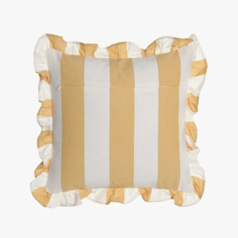 Almofada de Riscas com Folho Laranja 45x45