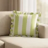 Almofada de Riscas com Folho Verde 45x45