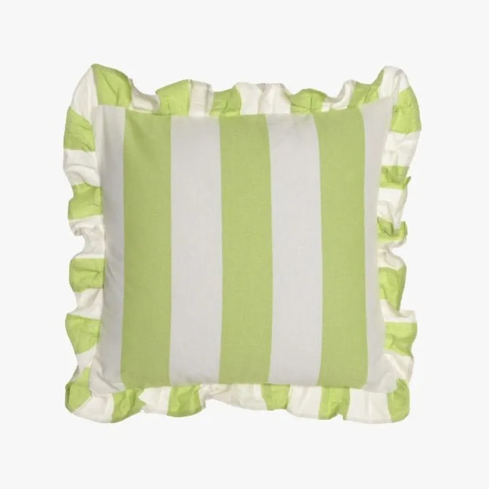 Almofada de Riscas com Folho Verde 45x45