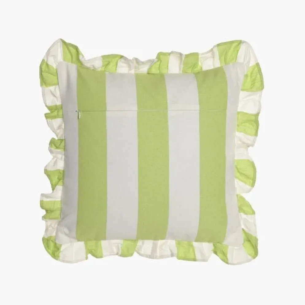 Almofada de Riscas com Folho Verde 45x45