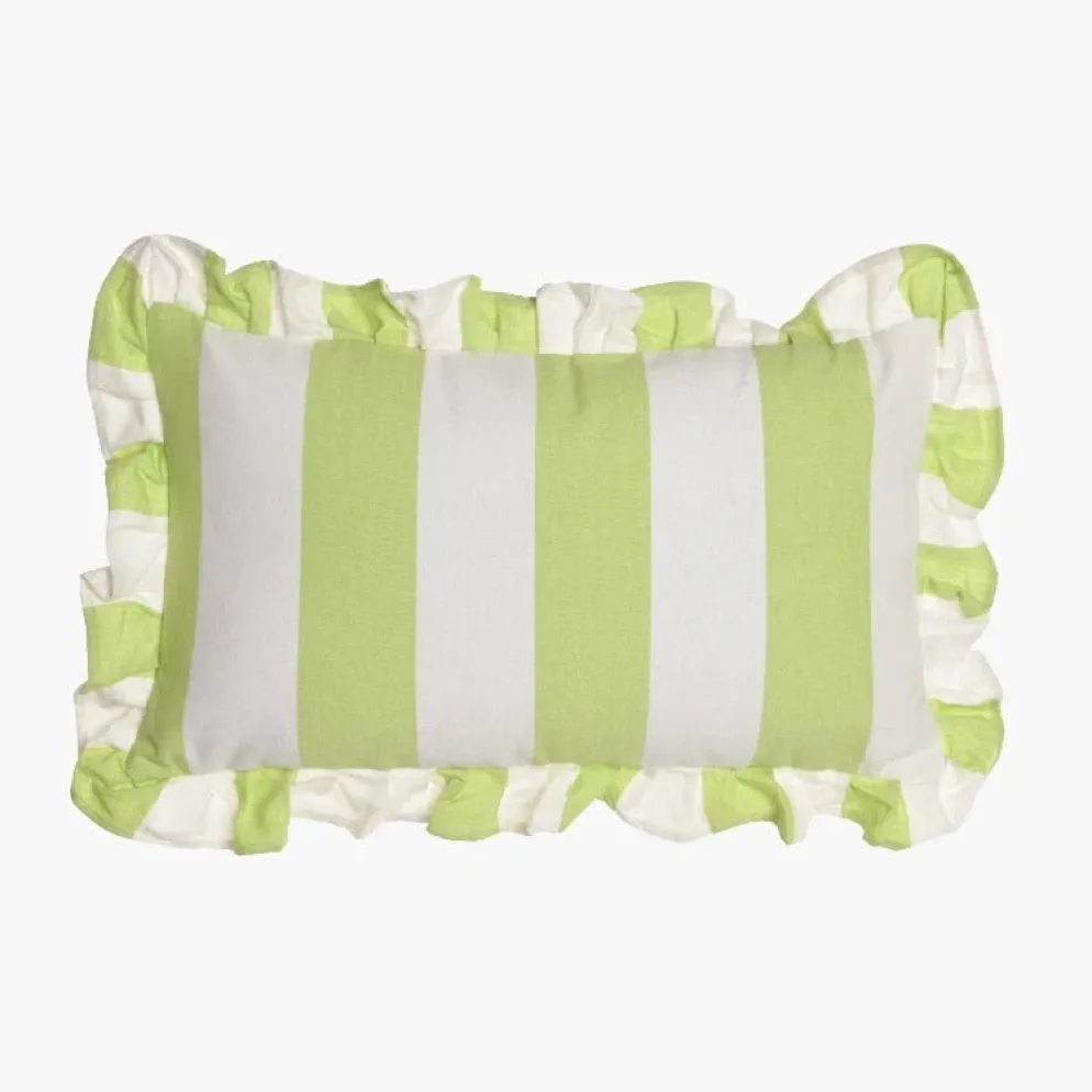 Almofada de Riscas com Folho Verde 50x30