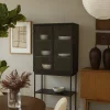 Armário de Metal Preto com Duas Portas de Vidro
