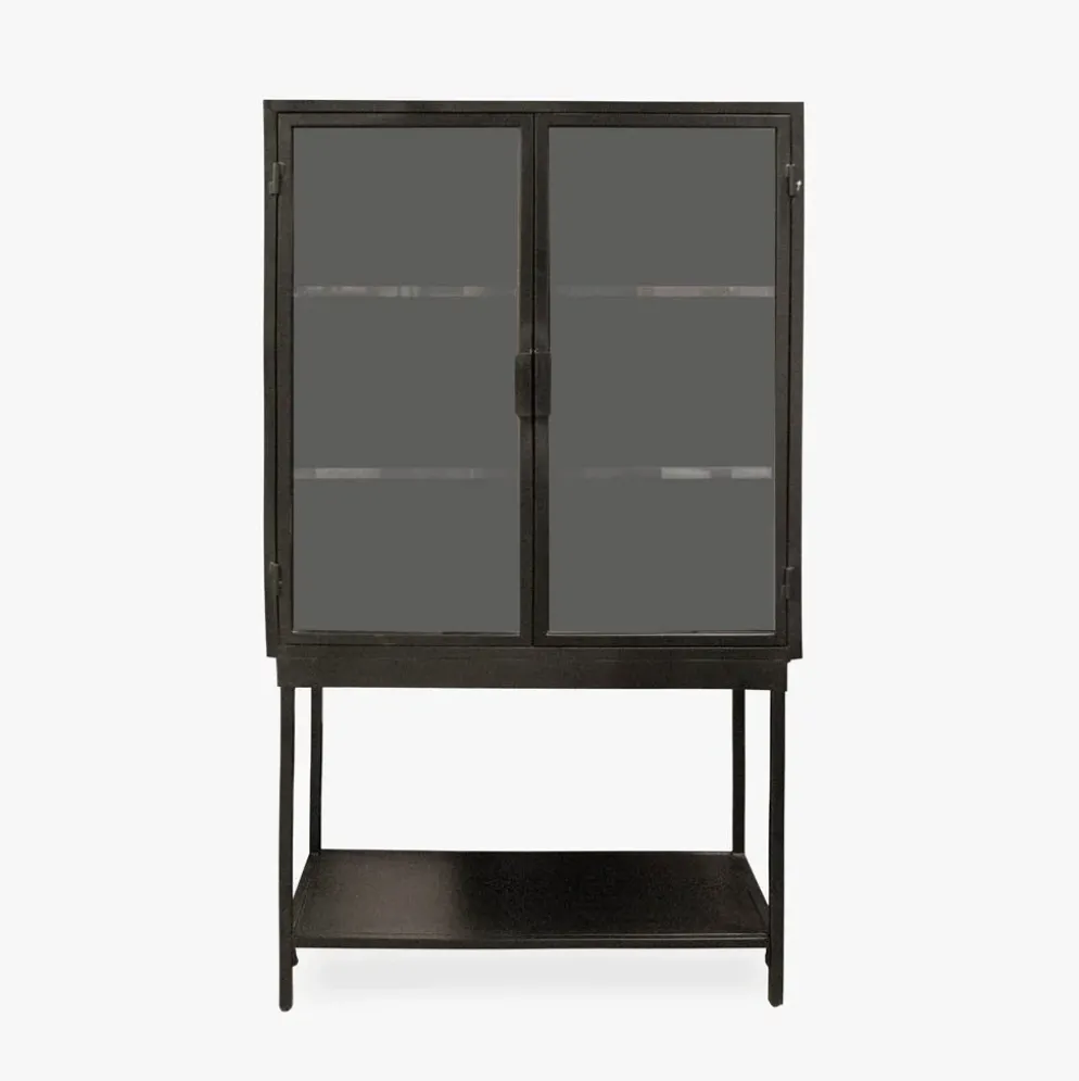 Armário de Metal Preto com Duas Portas de Vidro