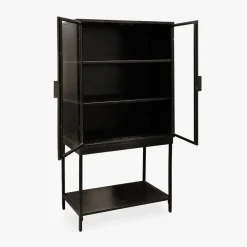 Armário de Metal Preto com Duas Portas de Vidro