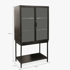 Armário de Metal Preto com Duas Portas de Vidro