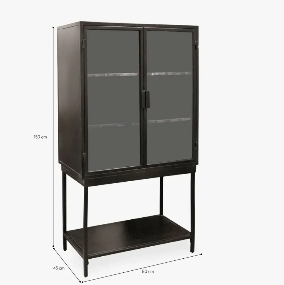 Armário de Metal Preto com Duas Portas de Vidro