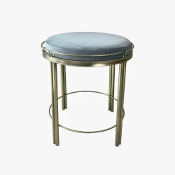 Banqueta de Veludo e Metal Cinza