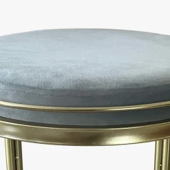 Banqueta de Veludo e Metal Cinza
