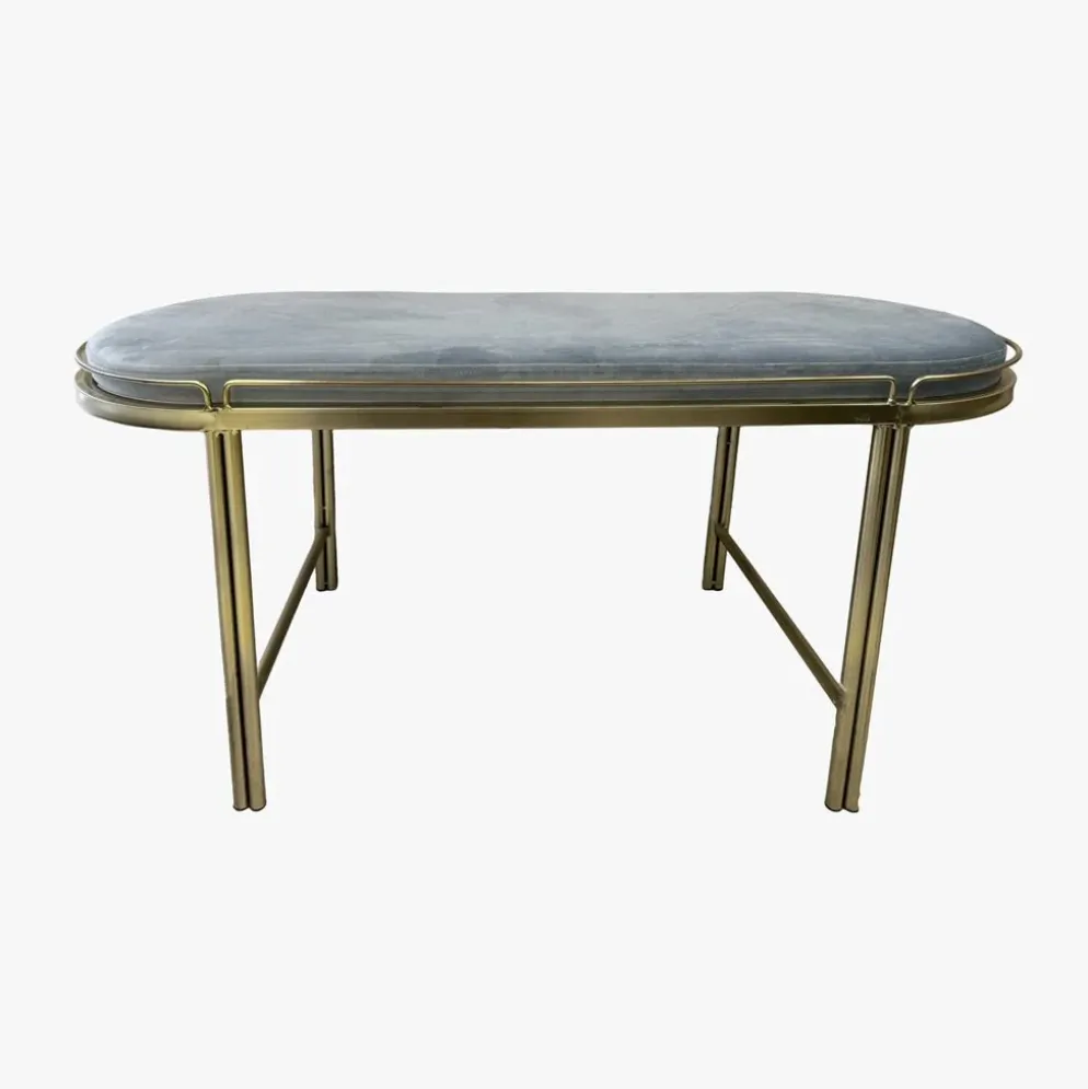 Banqueta de Veludo e Metal Cinza