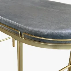Banqueta de Veludo e Metal Cinza