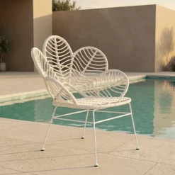 Cadeira em Metal e Rattan Folhas Branca