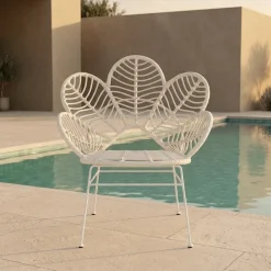 Cadeira em Metal e Rattan Folhas Branca
