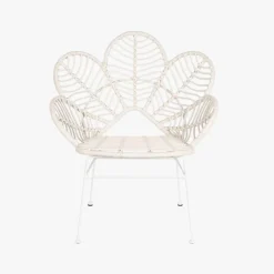Cadeira em Metal e Rattan Folhas Branca