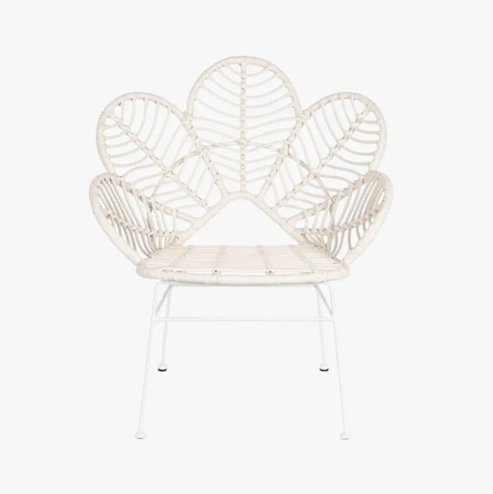 Cadeira em Metal e Rattan Folhas Branca