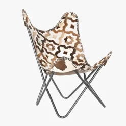 Cadeira Pele Flor Geo. Camel/Branco
