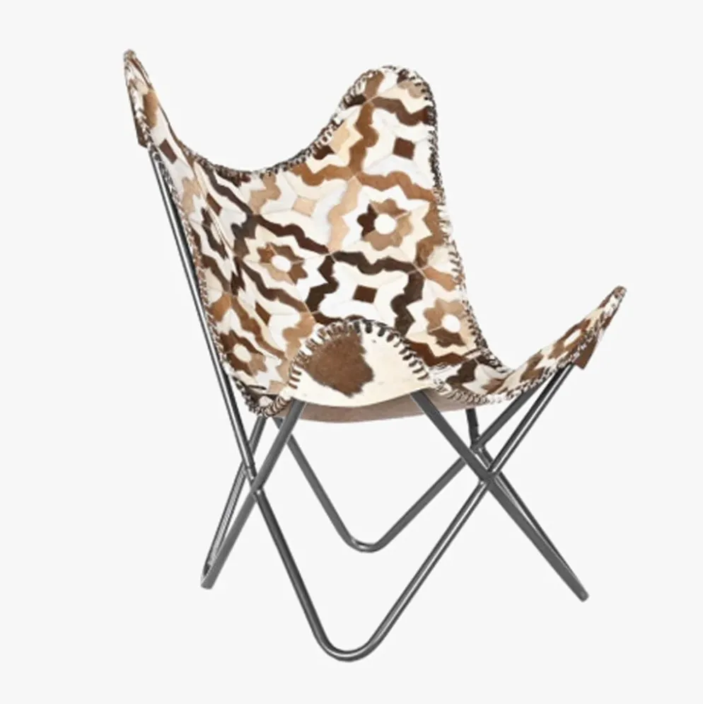 Cadeira Pele Flor Geo. Camel/Branco