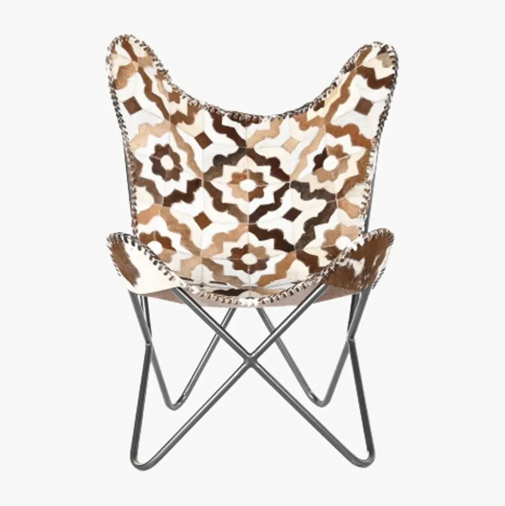 Cadeira Pele Flor Geo. Camel/Branco