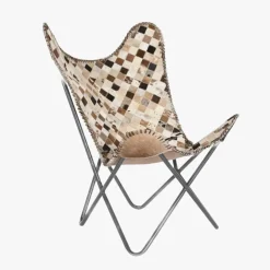 Cadeira Pele Quadrados Camel/Branco