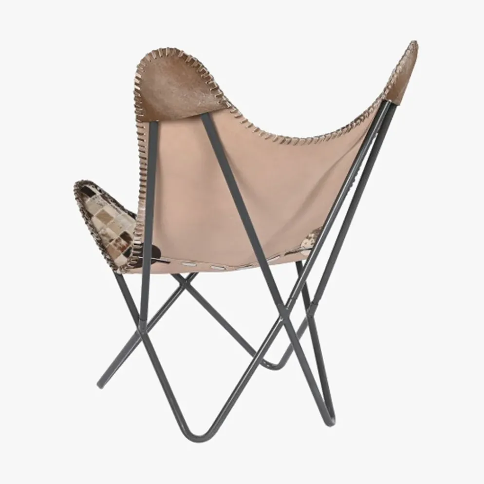 Cadeira Pele Quadrados Camel/Branco