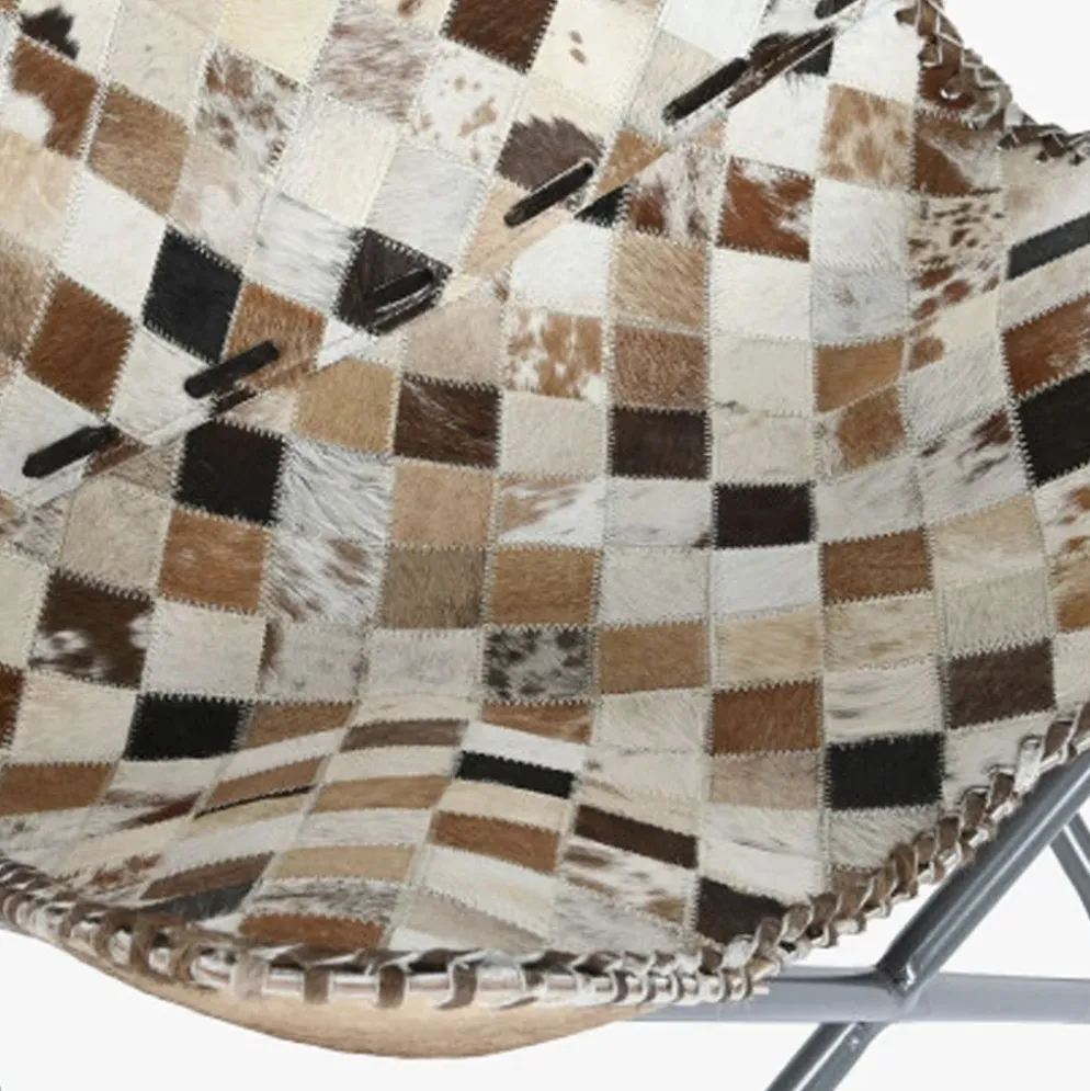 Cadeira Pele Quadrados Camel/Branco
