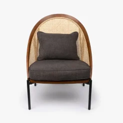 Cadeirão com Almofada Cinza com Costas em Rattan