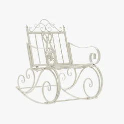 Cadeirão de Baloiço com Braços em Metal Branco Envelhecido