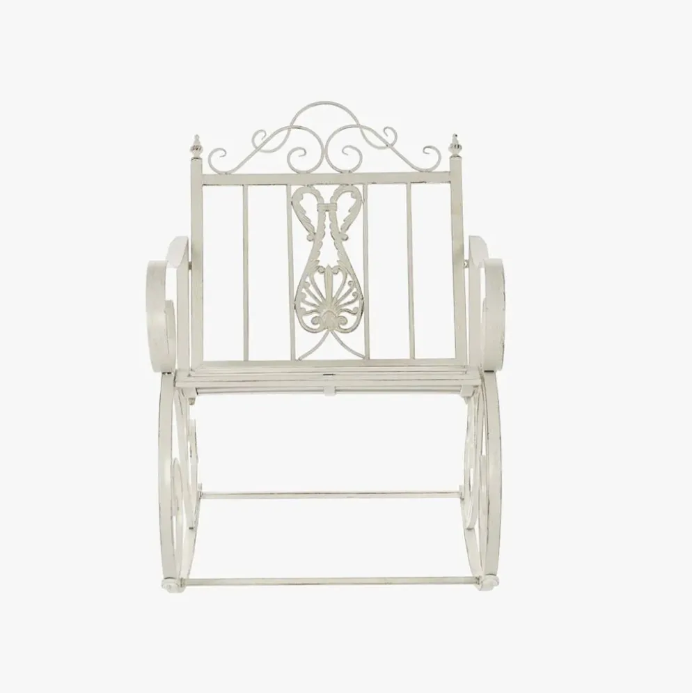 Cadeirão de Baloiço com Braços em Metal Branco Envelhecido