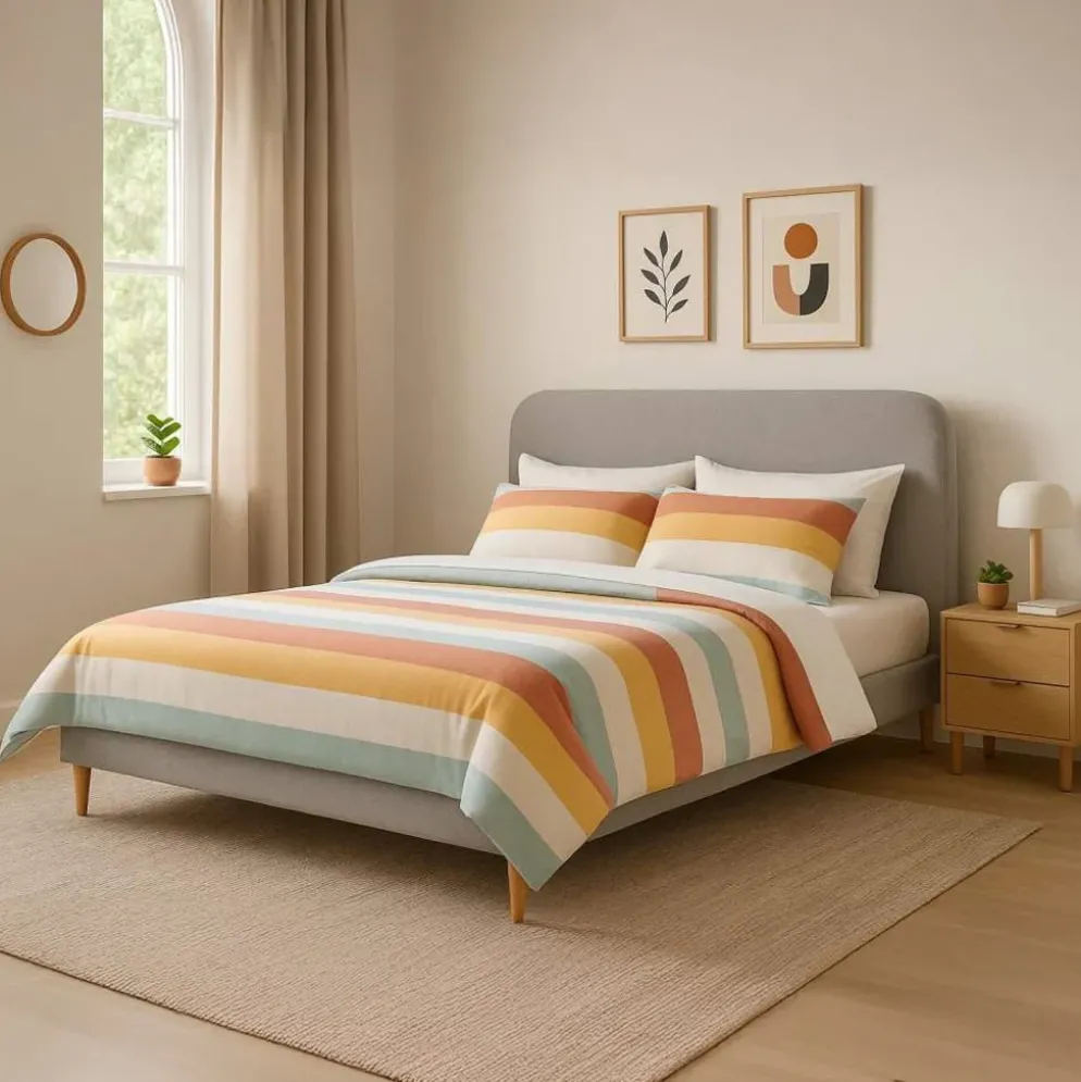 Cama Tecido com Cabeceira Arredondada e Pés de Madeira Cinza 170 cm