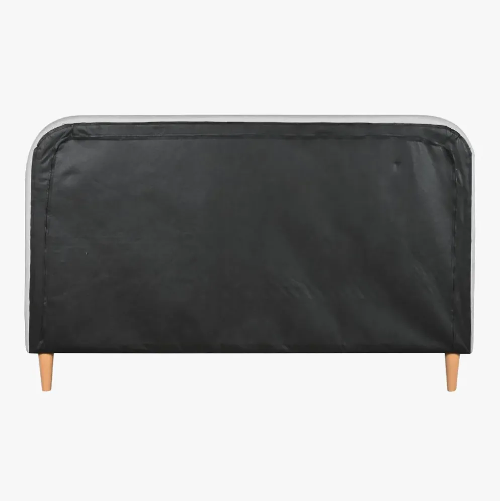 Cama Tecido com Cabeceira Arredondada e Pés de Madeira Cinza 170 cm