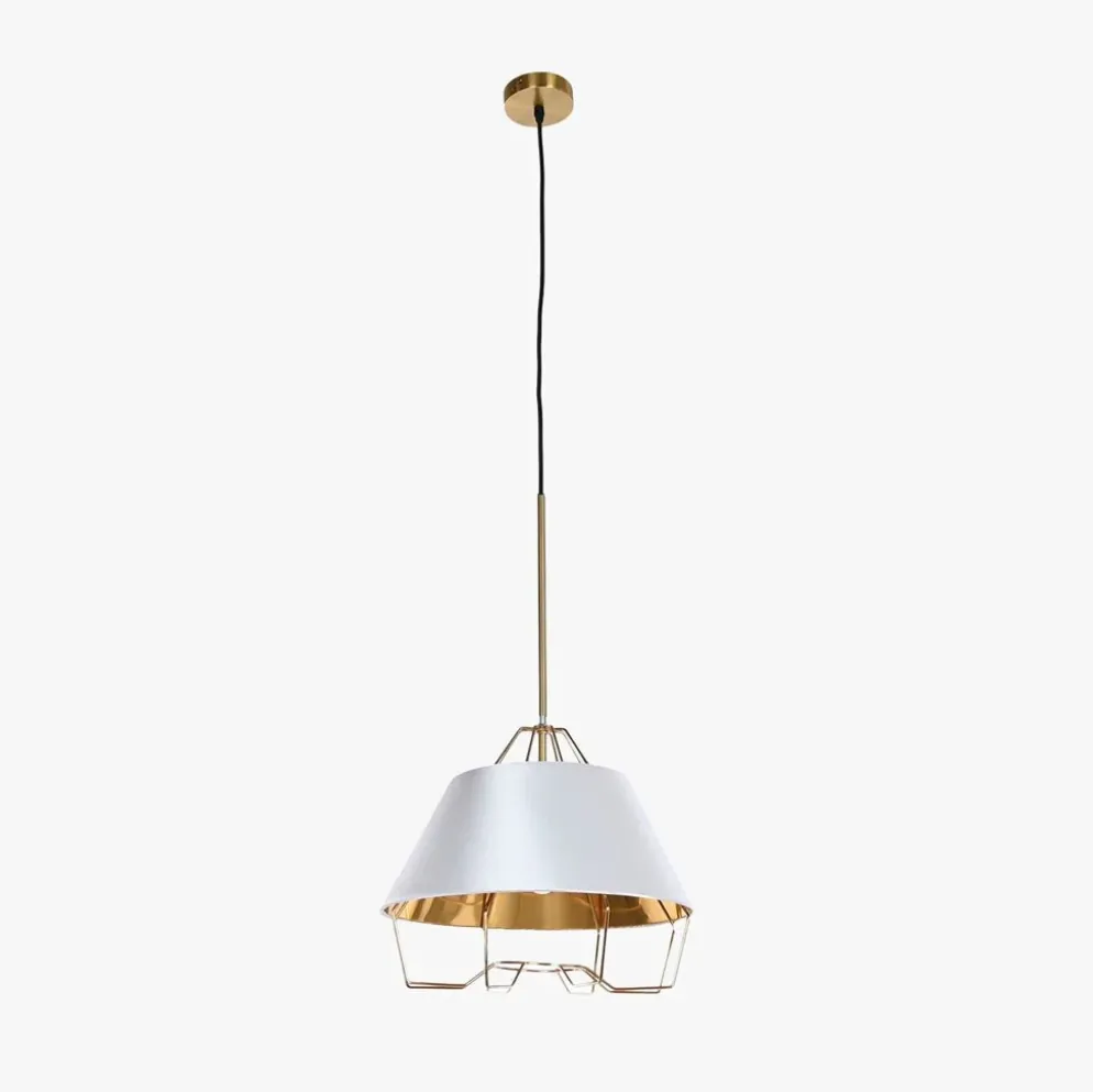 Candeeiro de Teto Metal Branco e Dourado
