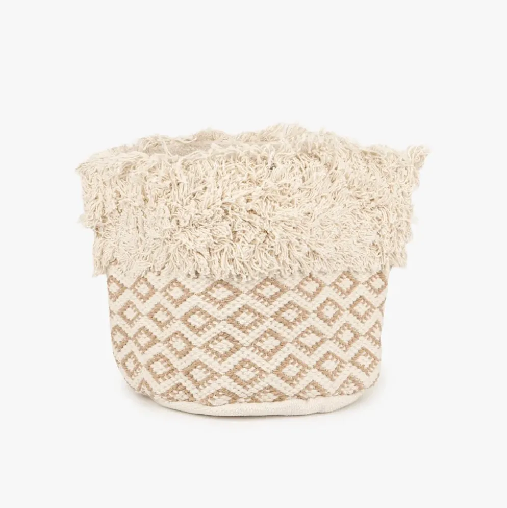 Cesto de Algodão Padrão Bege e Branco