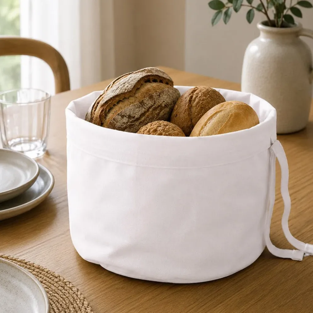 Cesto e Saco de Pão Algodão Branco