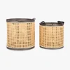 Conjunto com Dois Cestos Rattan Natural e Preto