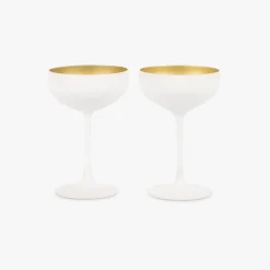 Conjunto de 2 Copos de Champanhe Branco e Dourado