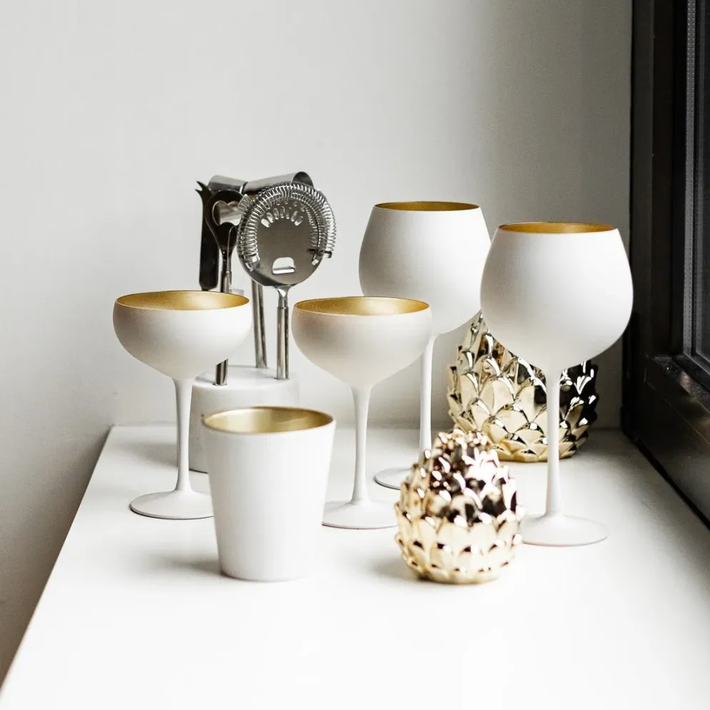Conjunto de 2 Copos de Champanhe Branco e Dourado