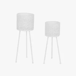 Conjunto de duas floreiras em metal branco