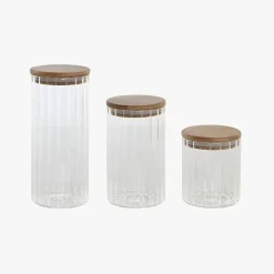 Conjunto de 3 frascos com tampa de madeira