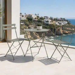Conjunto de Mesa e Duas Cadeiras Cinza Verde