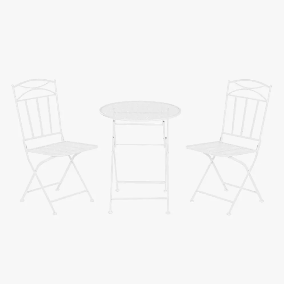 Conjunto de mesa e duas cadeiras em metal com folhas branco