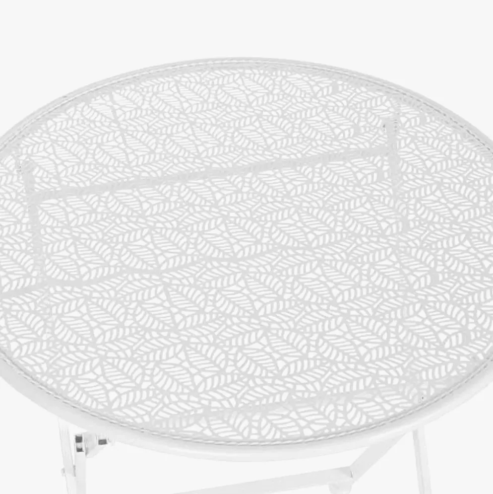 Conjunto de mesa e duas cadeiras em metal com folhas branco