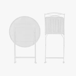 Conjunto de mesa e duas cadeiras em metal com folhas branco