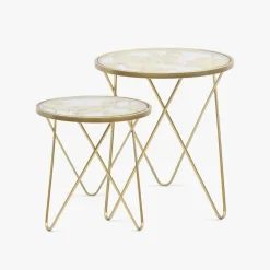 Conjunto de 2 mesas de apoio com folhas de Ginkgo douradas