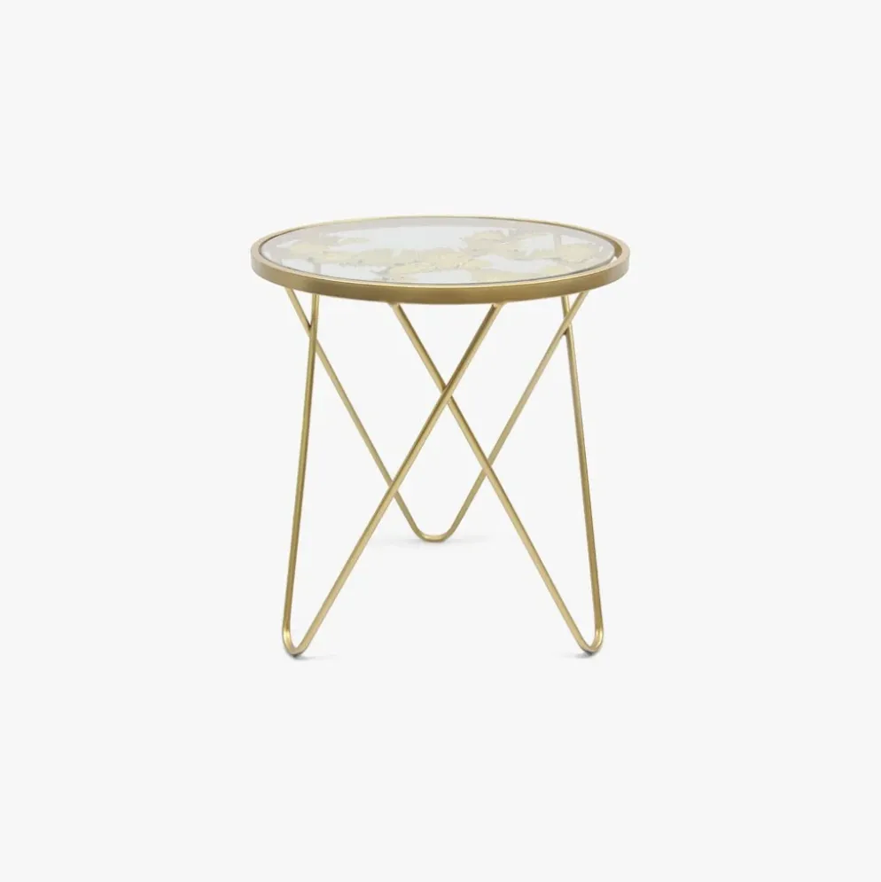 Conjunto de 2 mesas de apoio com folhas de Ginkgo douradas
