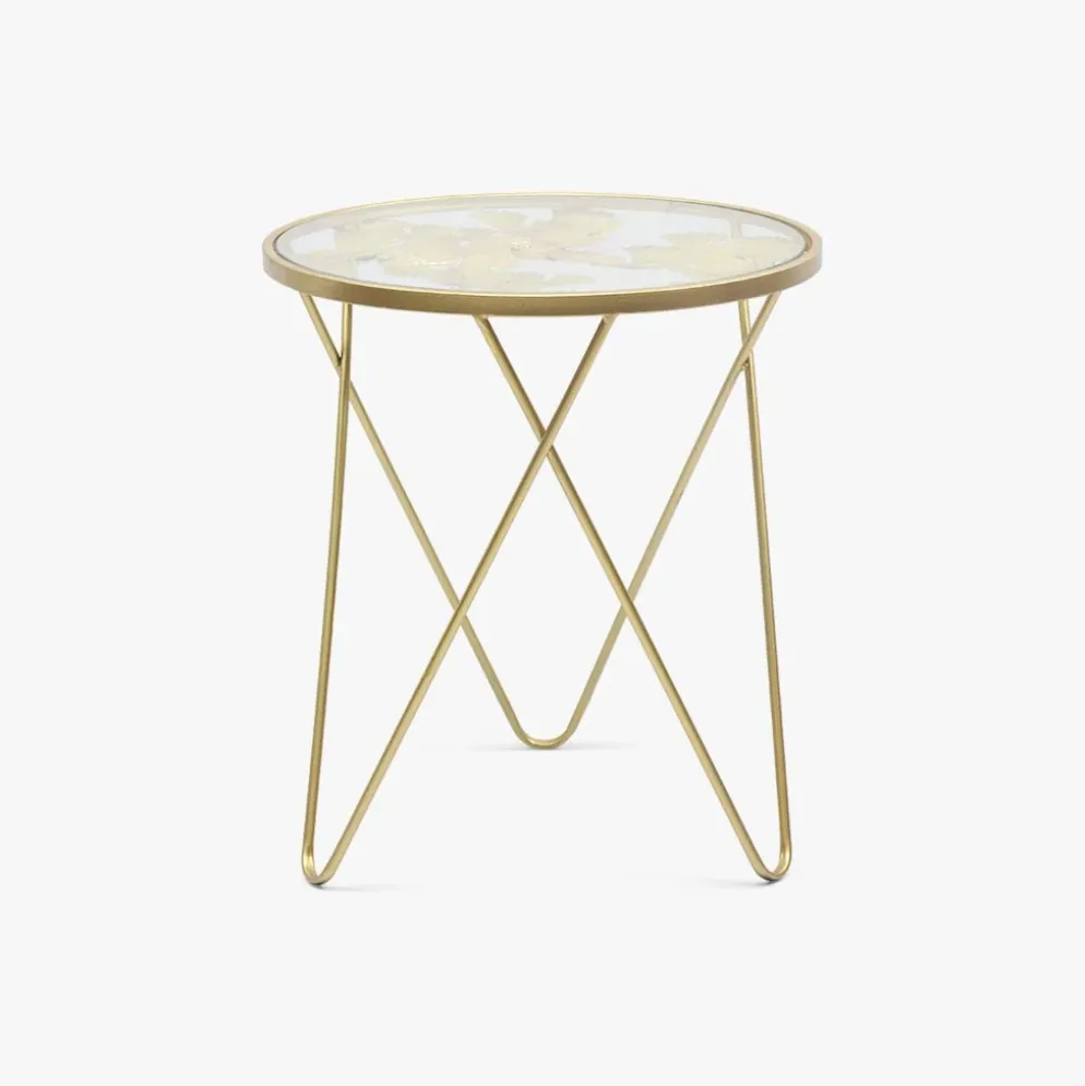 Conjunto de 2 mesas de apoio com folhas de Ginkgo douradas