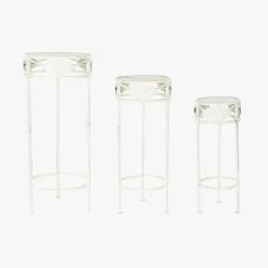Conjunto de 3 Mesas de Apoio em Metal Branco Envelhecido