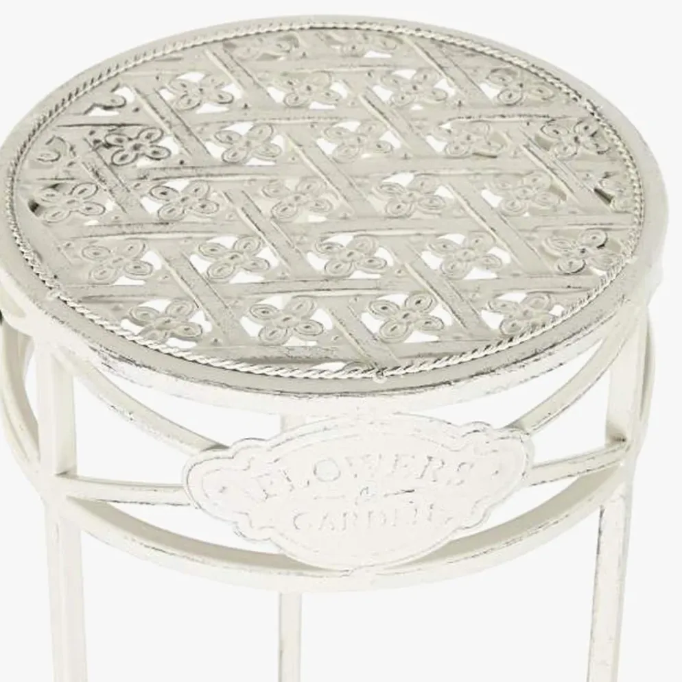 Conjunto de 3 Mesas de Apoio em Metal Branco Envelhecido