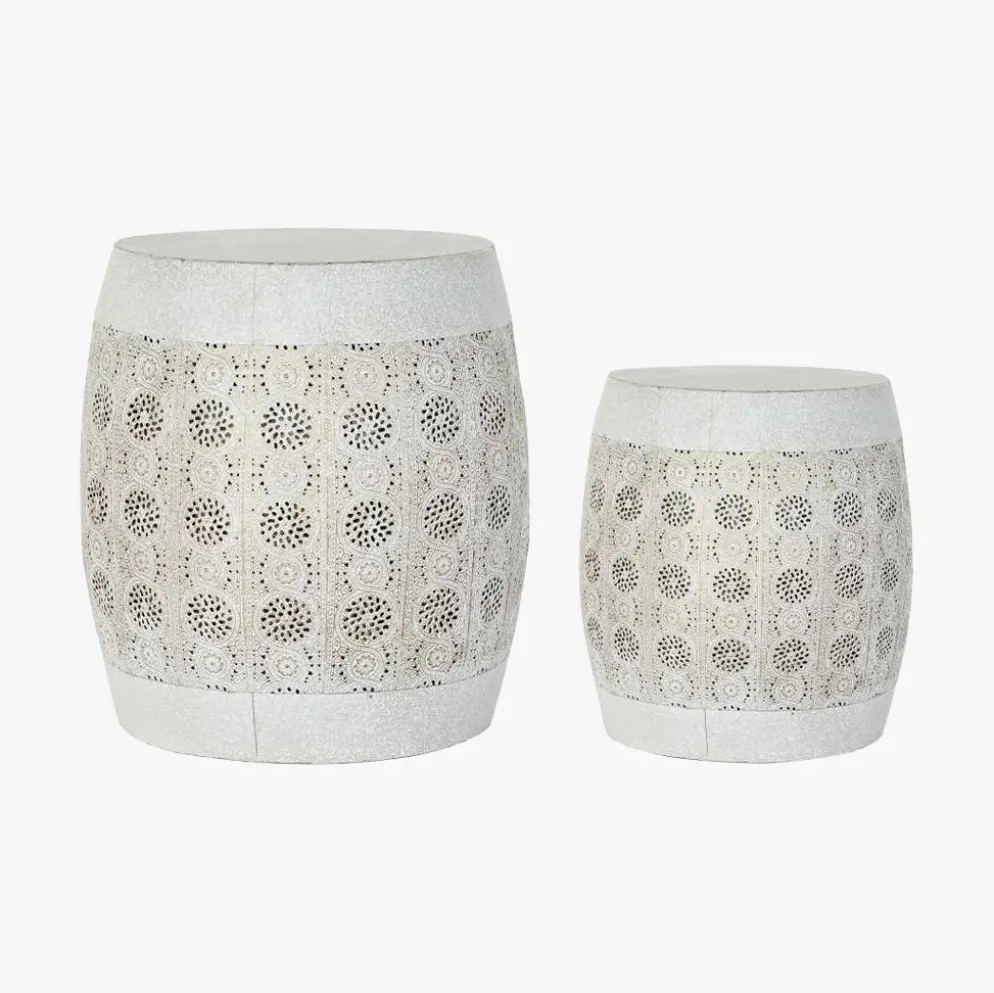 Conjunto Duas Mesas de Apoio Orientais Brancas Metal
