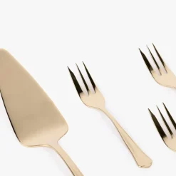 Conjunto 5 Talheres para Servir Bolo Aço Inox Dourado