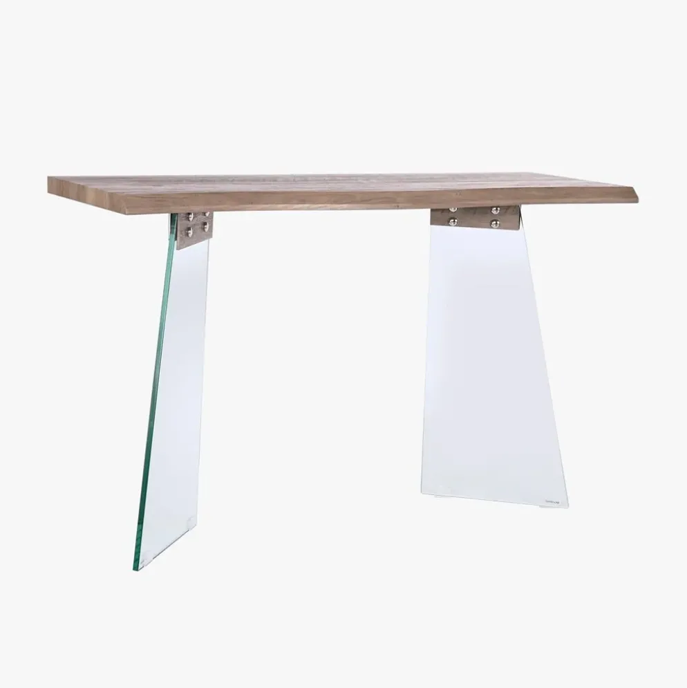 Consola Cinza Claro com Estrutura em Vidro Transparente | 120x40x76 cm